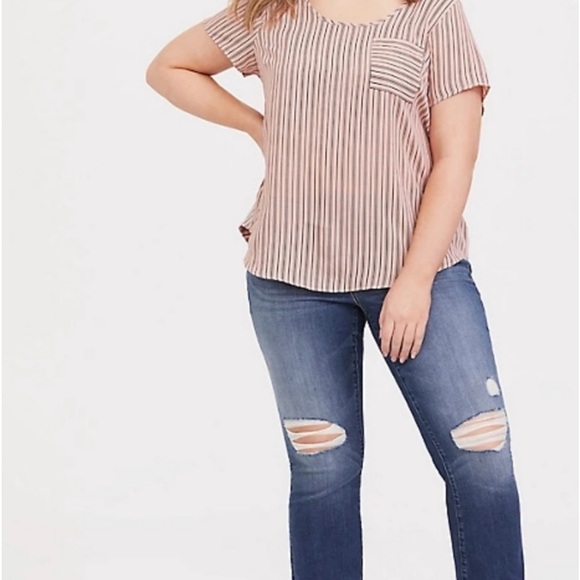 Torrid Abbey Georgette Mixed Media Pink Top with Black Stripes - Picture 2 of 12